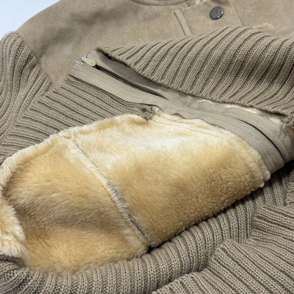 Woman's Say What Faux Fur Zip-up Button Tan Brown Petite Jacket Size Large Hood - Picture 4 of 9